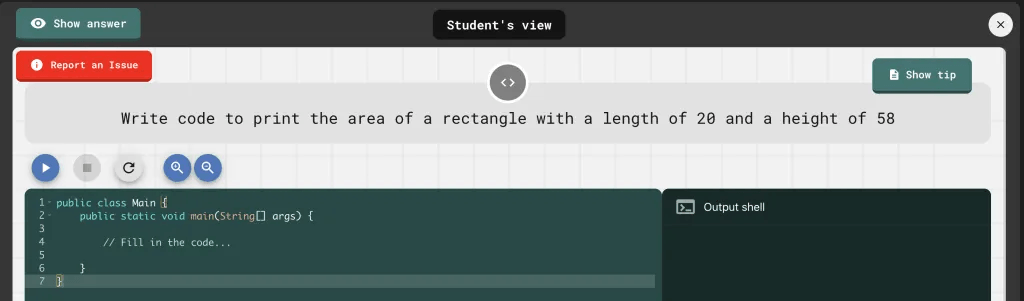 In this AP Computer Science AB excerpt, you can see how students will write code and run code within the quiz so they can not only practice their skills but use debugging and iteration to determine the right answer. This was revolutionary for me and helped students understand code even better. In the age of AI, we need a tool like this to help us teach coding.