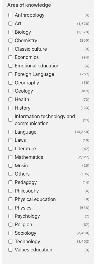 Index of subjects and games on educaplay