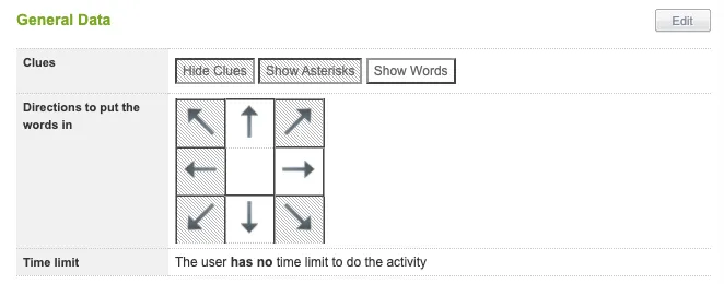 Word Search Puzzle settings for words